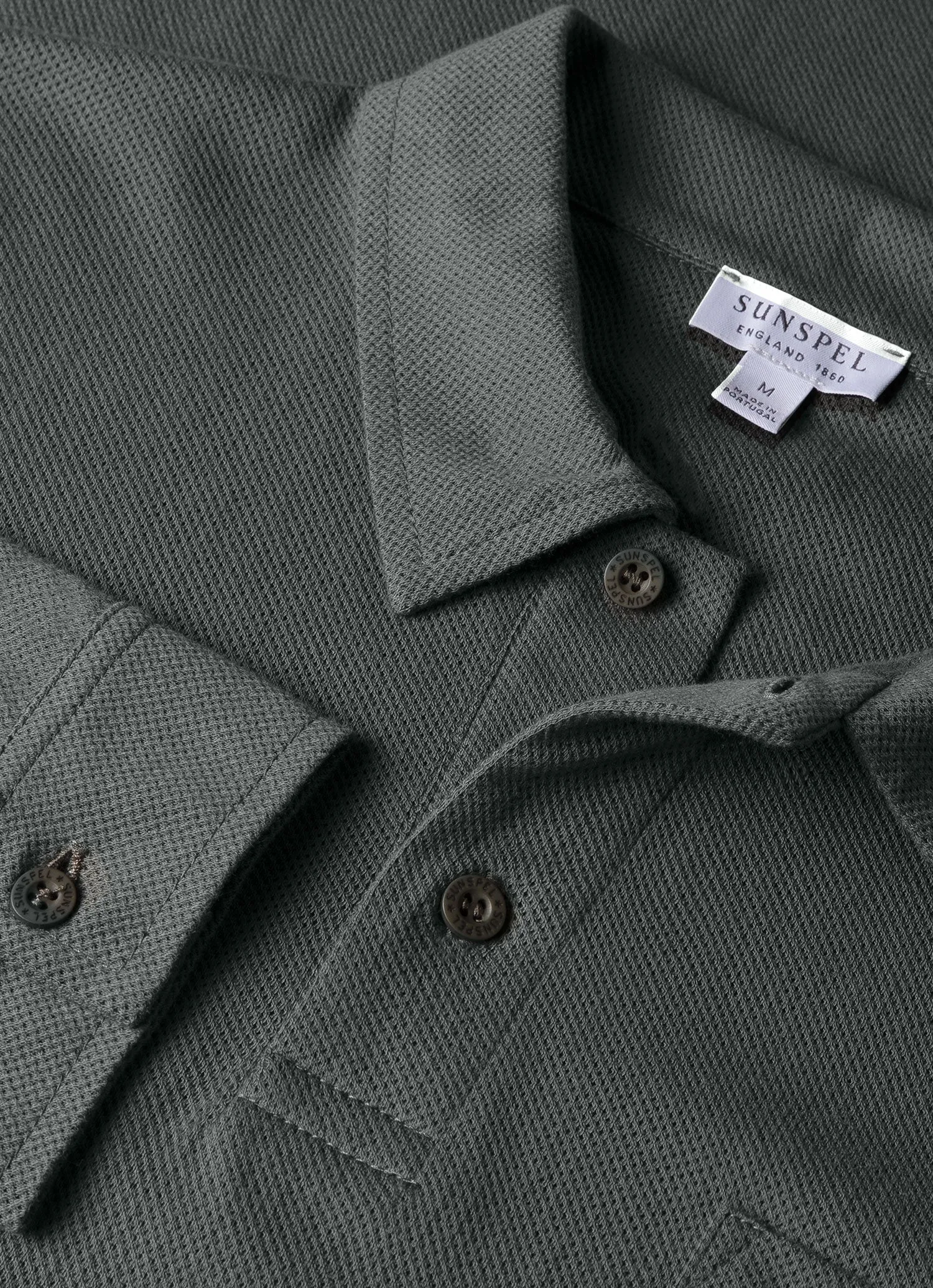 Men's Long Sleeve Riviera Polo Shirt in Drill Green sold by Sunspel product image thumbnail 4