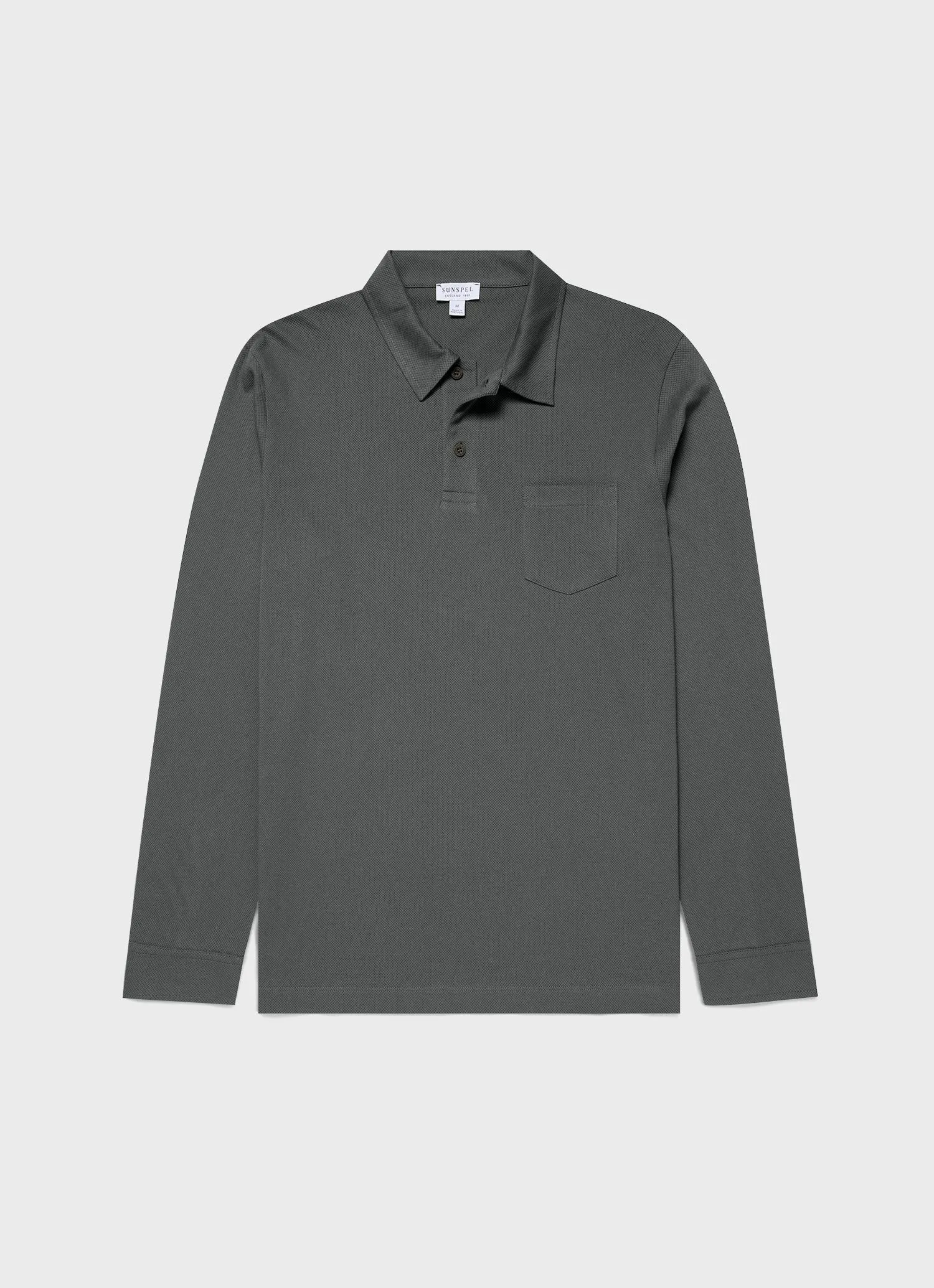 Men's Long Sleeve Riviera Polo Shirt in Drill Green sold by Sunspel