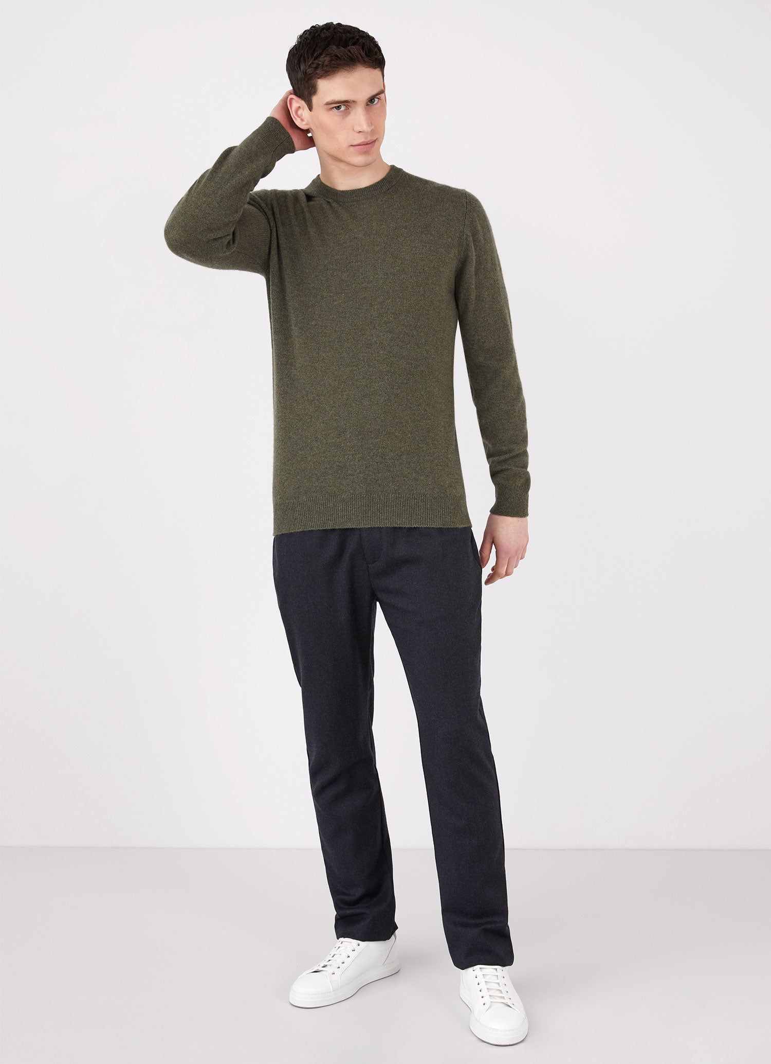 Men's Cashmere Crew Neck Jumper in Dark Moss sold by Sunspel product image thumbnail 3