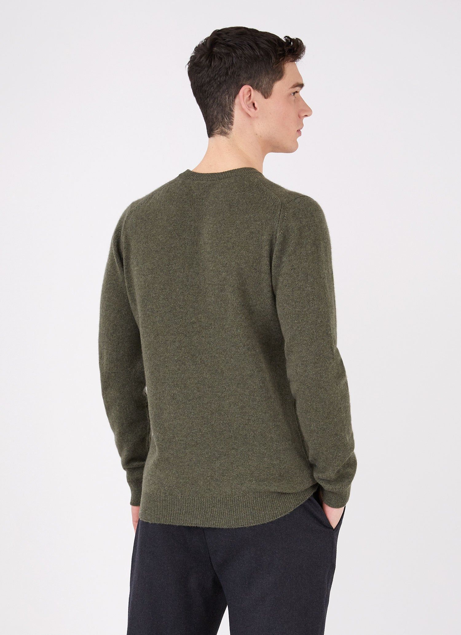 Men's Cashmere Crew Neck Jumper in Dark Moss sold by Sunspel product image thumbnail 4