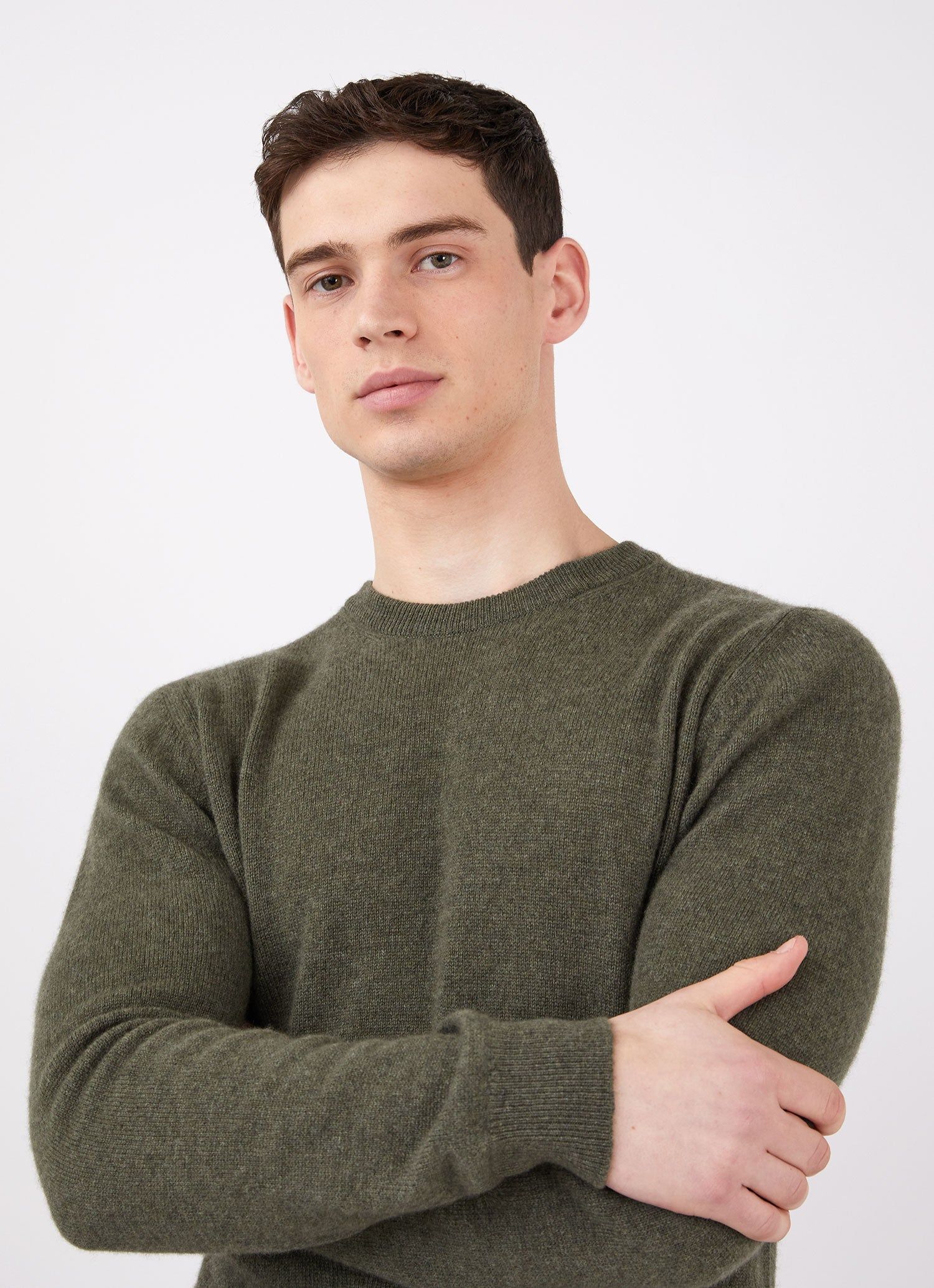 Men's Cashmere Crew Neck Jumper in Dark Moss sold by Sunspel product image thumbnail 5