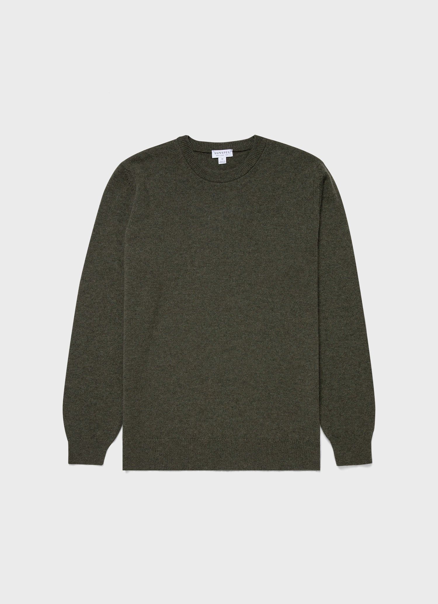 Men's Cashmere Crew Neck Jumper in Dark Moss sold by Sunspel