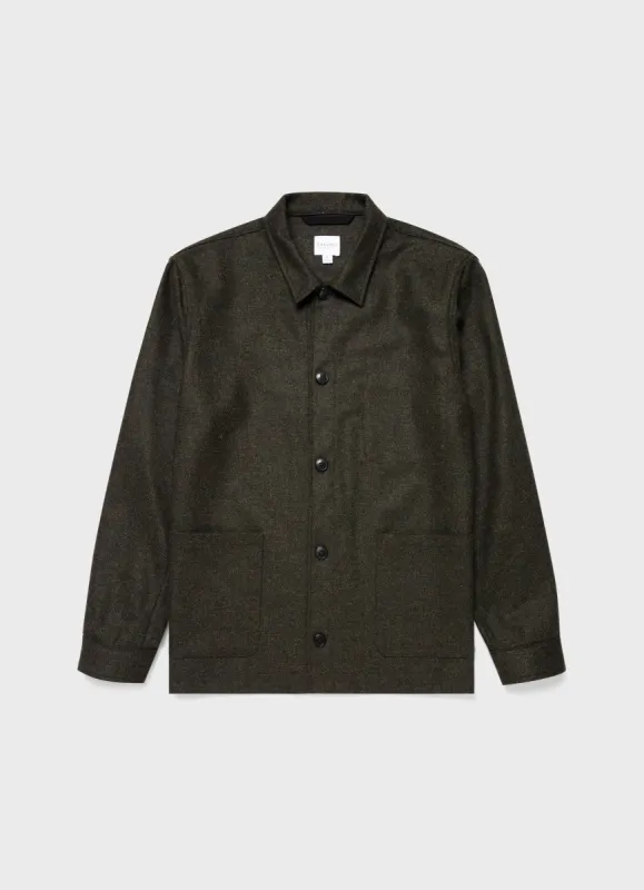 Men's Wool Twin Pocket Jacket in Dark Moss Melange sold by Sunspel