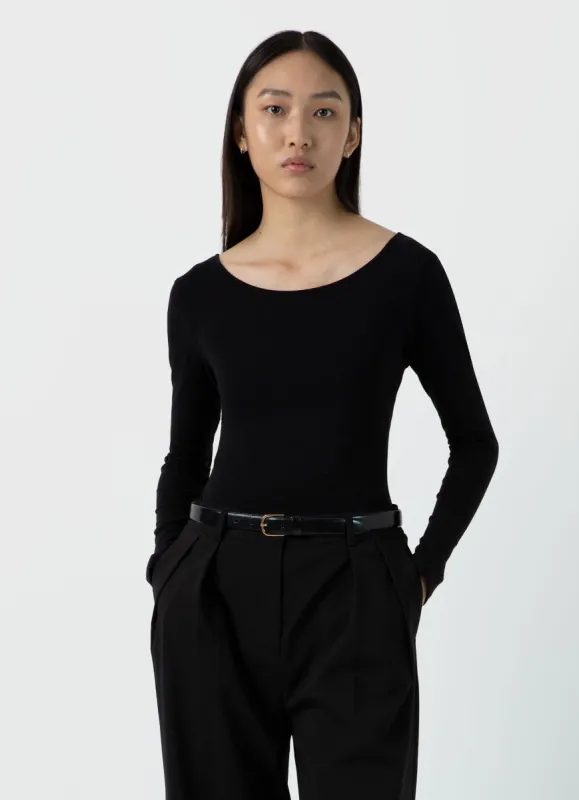 Women's Scoop Back Top in Black sold by Sunspel