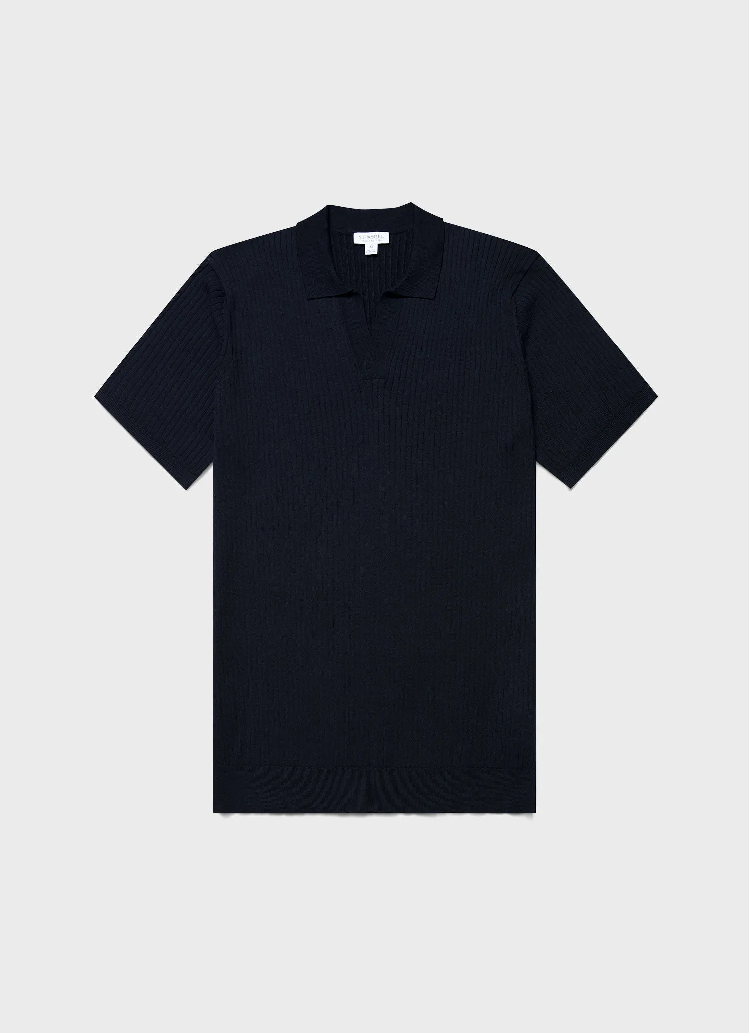 Men's Fine Rib Silk Cotton Polo Shirt in Navy sold by Sunspel