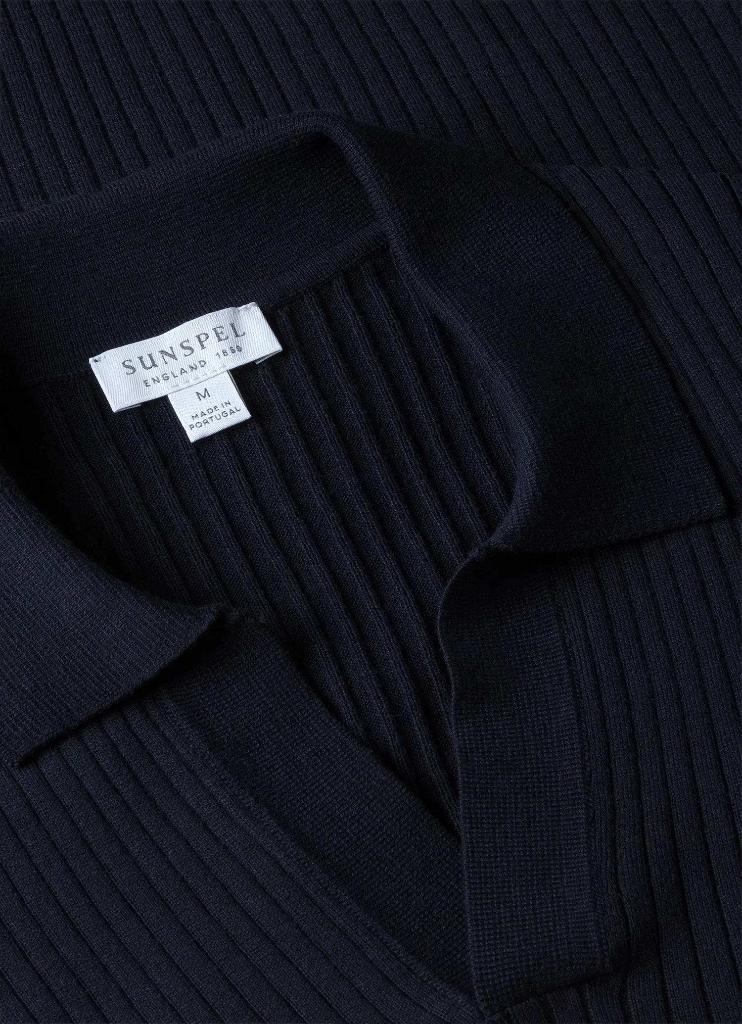 Men's Fine Rib Silk Cotton Polo Shirt in Navy sold by Sunspel product image thumbnail 4