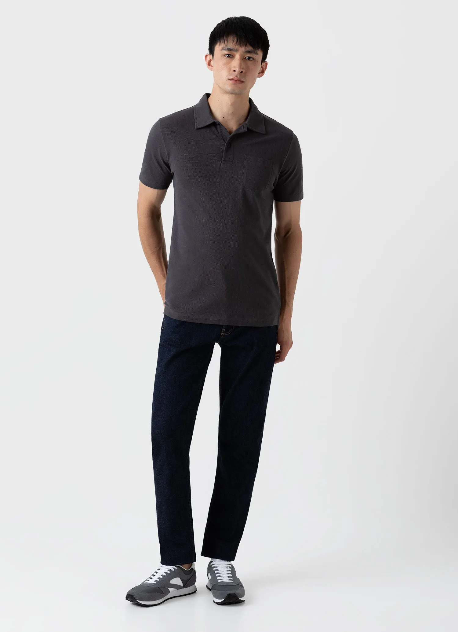 Men's Riviera Polo Shirt in Charcoal sold by Sunspel product image thumbnail 3