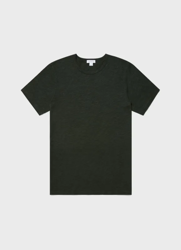 Men's Cotton Linen T-shirt in Seaweed sold by Sunspel