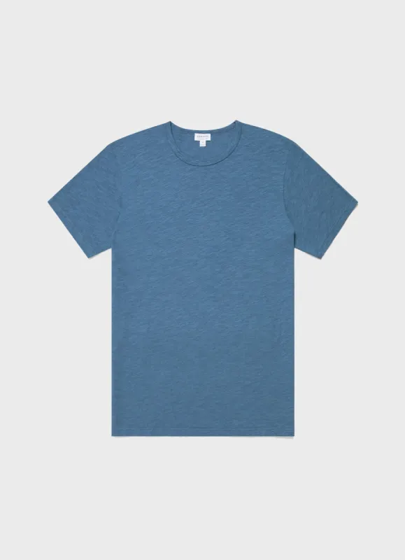 Men's Cotton Linen T-shirt in Bluestone sold by Sunspel