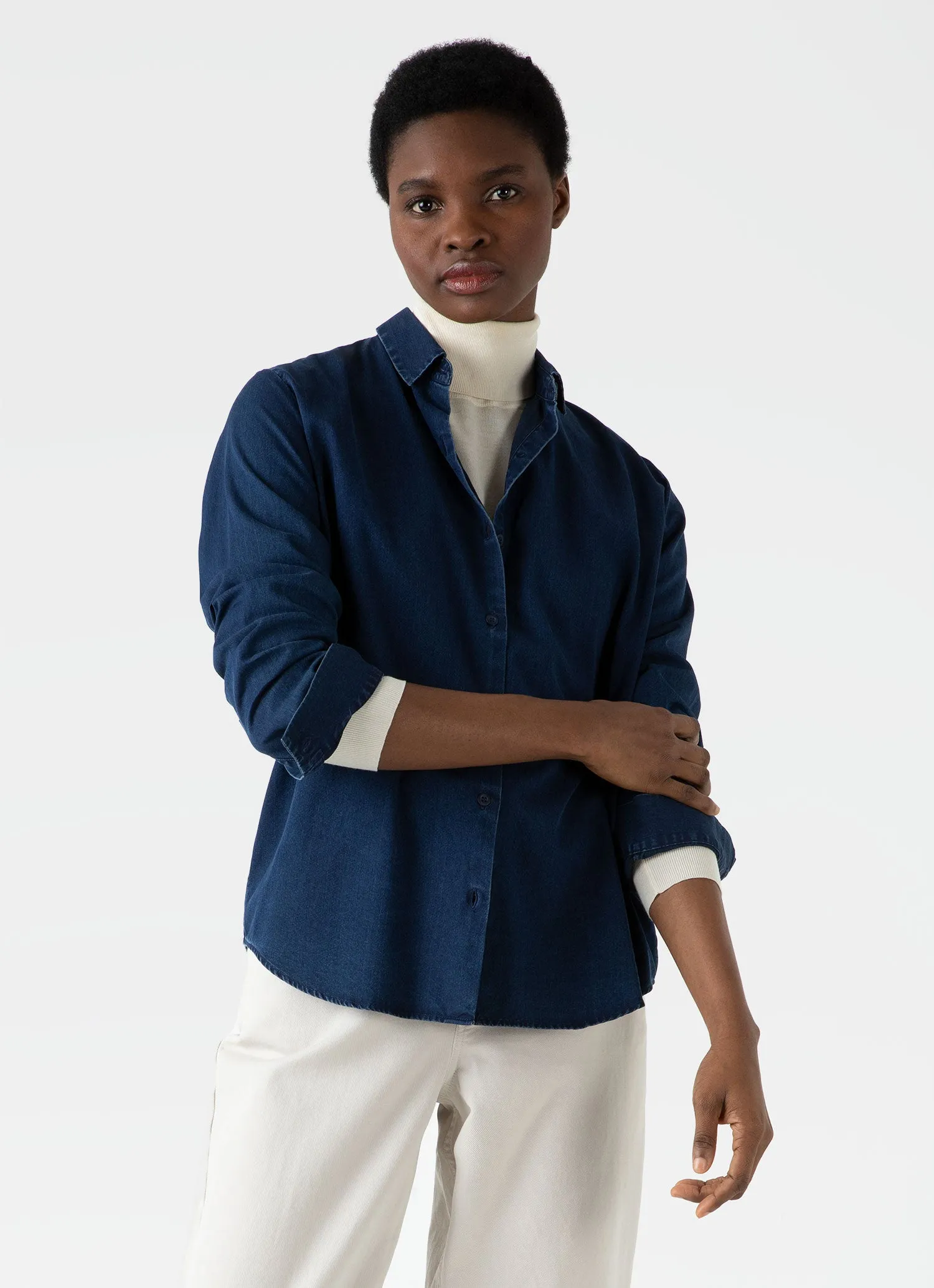 Women's Denim Shirt in Indigo sold by Sunspel