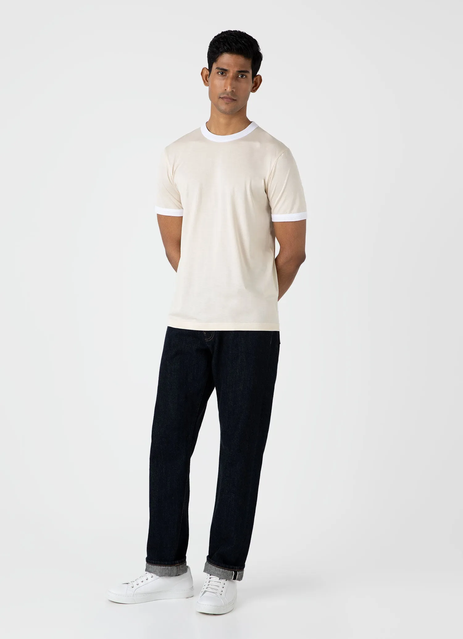 Men's Classic Ringer T-shirt in White sold by Sunspel product image thumbnail 3