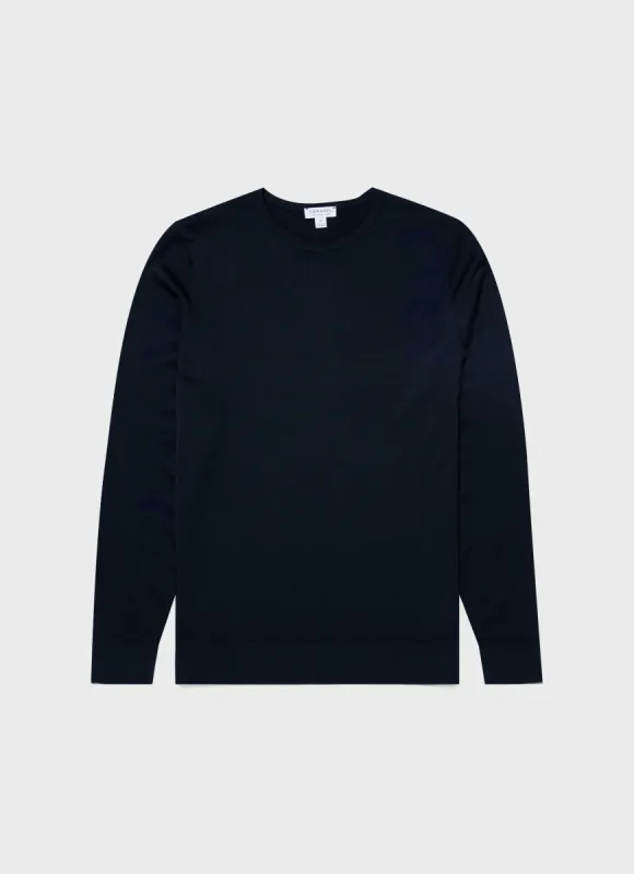 Men's Extra-Fine Merino Crew Neck in Light Navy sold by Sunspel