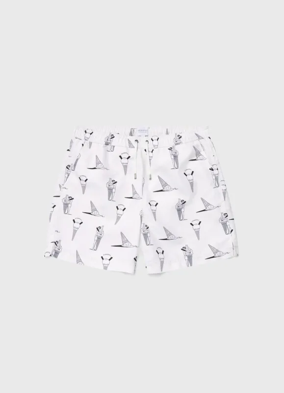 Men's Matt Blease Drawstring Swim Shorts in Ice Cream Print sold by Sunspel