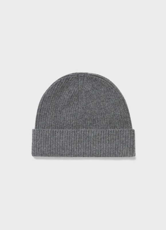 Cashmere Ribbed Hat in Grey Melange sold by Sunspel