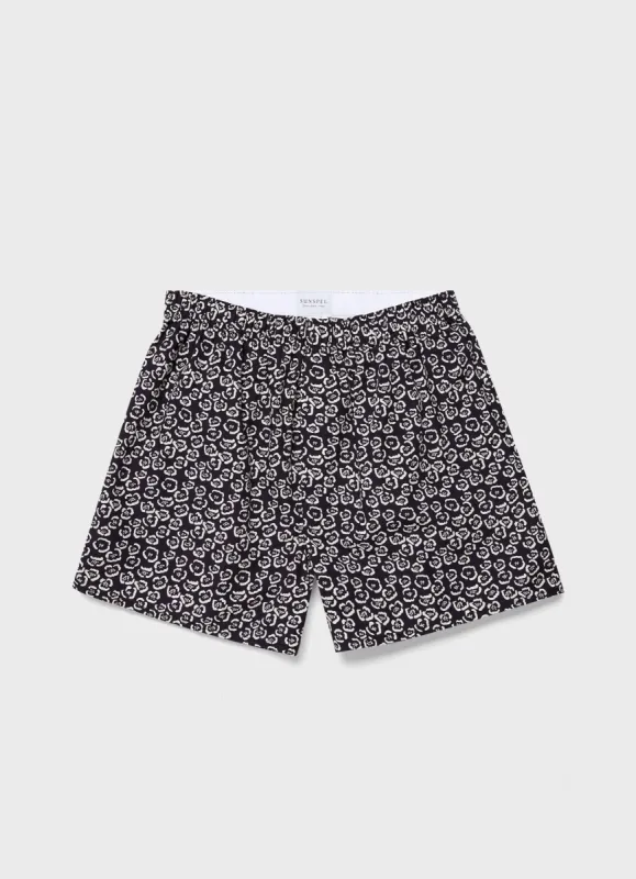 Men's Sunspel and Rosie McGuinness Boxer Shorts in Navy/Ecru Flower sold by Sunspel