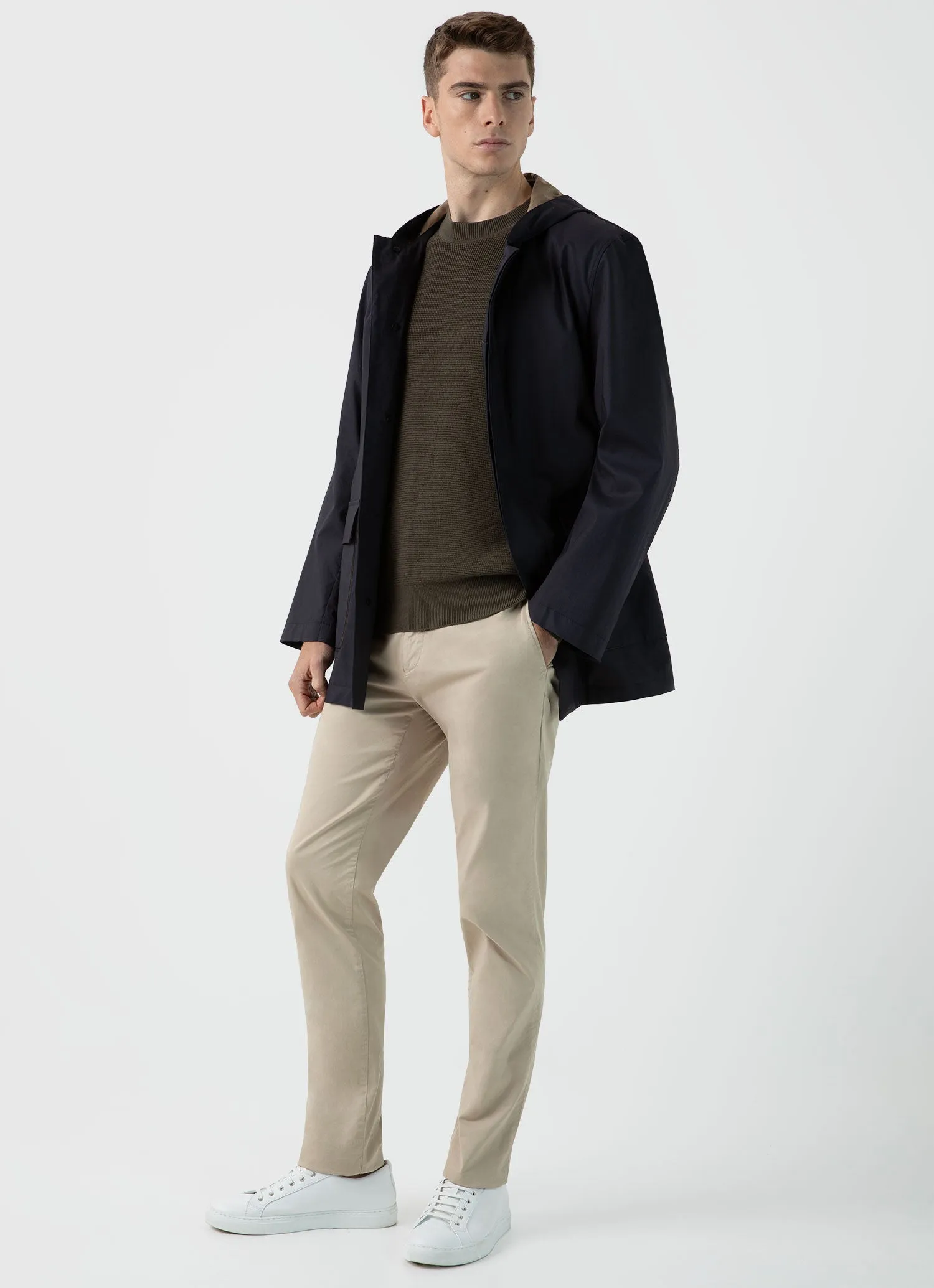 Men's Waffle Stitch Crew Neck Jumper in Khaki sold by Sunspel product image thumbnail 3