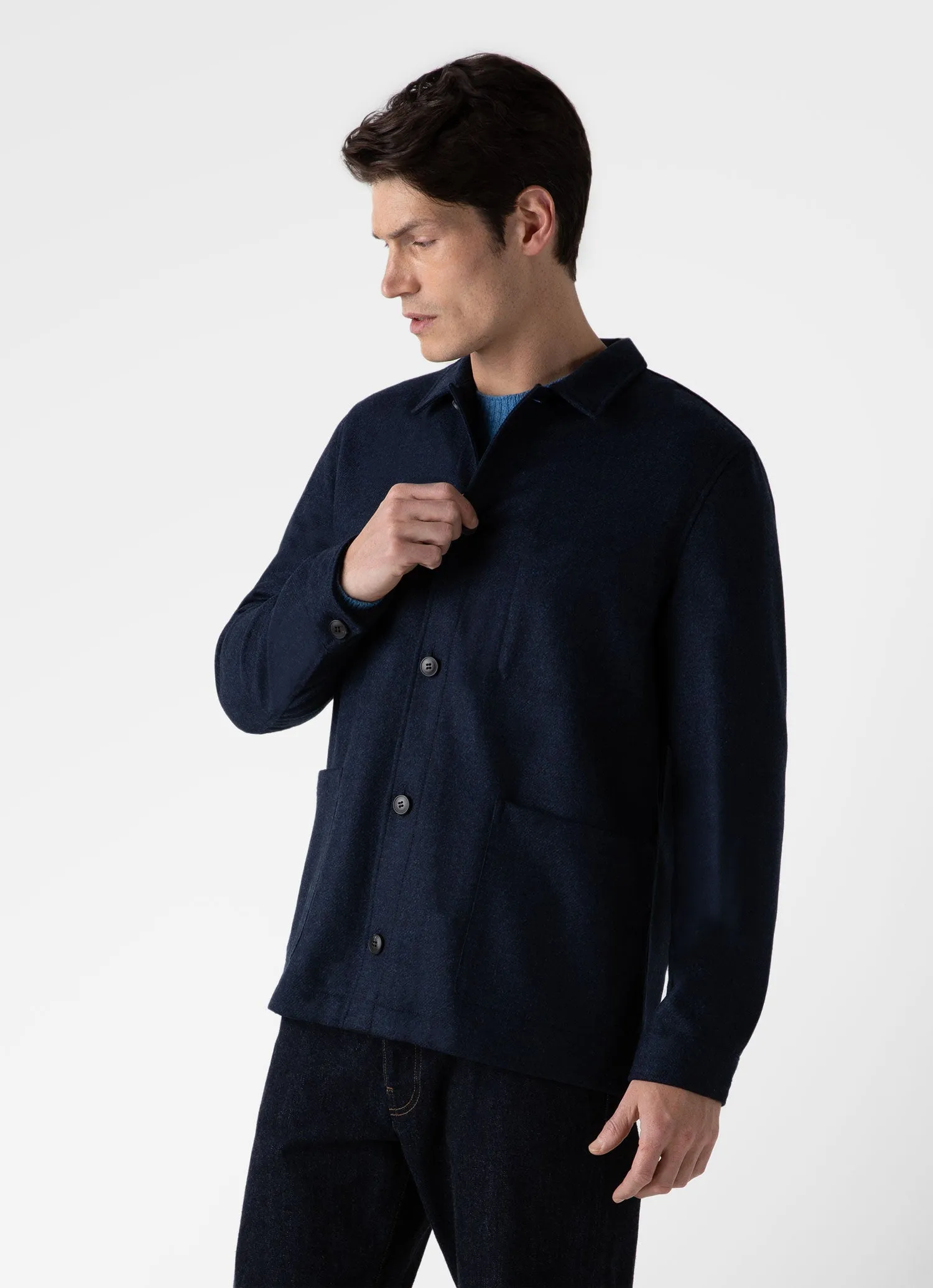 Men's Wool Twin Pocket Jacket in Light Navy Melange sold by Sunspel product image thumbnail 2