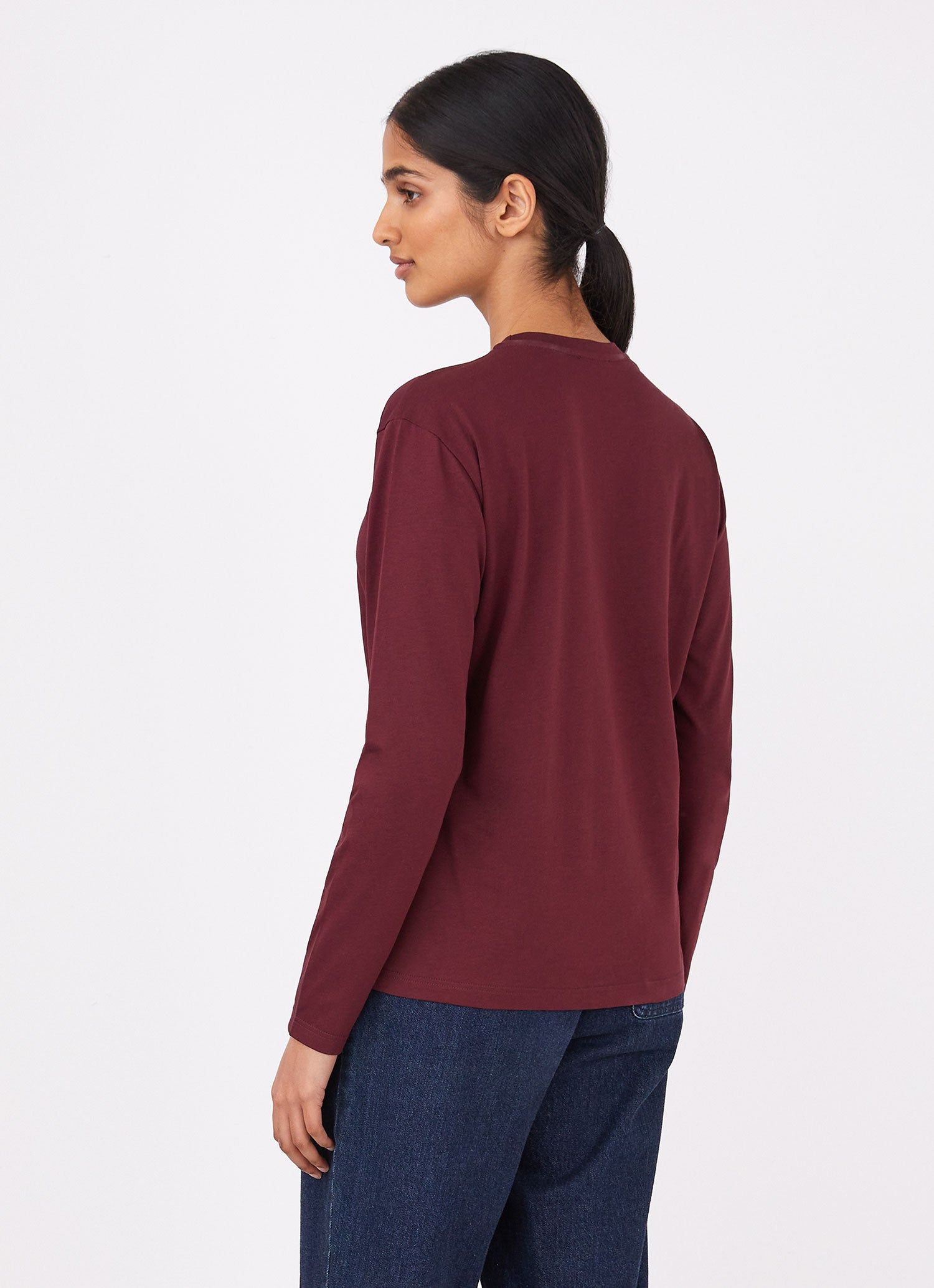 Women's Long Sleeve Boy Fit T-shirt in Port sold by Sunspel product image thumbnail 4