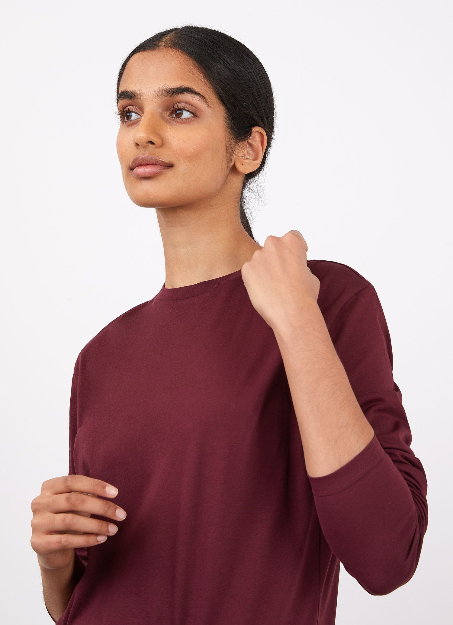 Women's Long Sleeve Boy Fit T-shirt in Port sold by Sunspel product image thumbnail 3