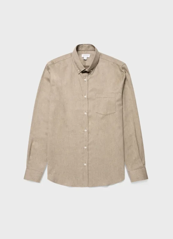 Men's Button Down Flannel Shirt in Sandstone sold by Sunspel