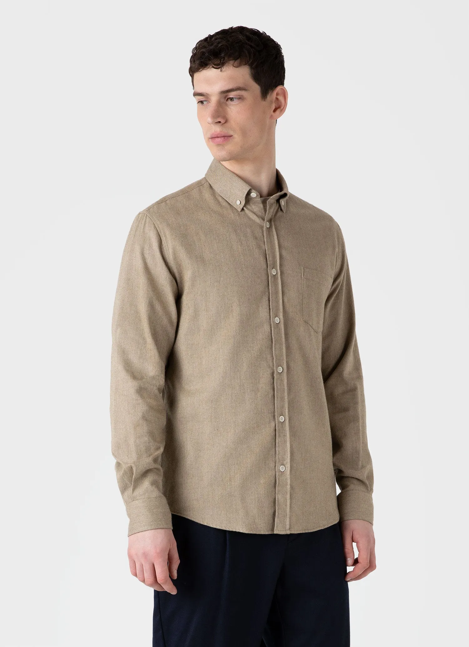 Men's Button Down Flannel Shirt in Sandstone sold by Sunspel product image thumbnail 2