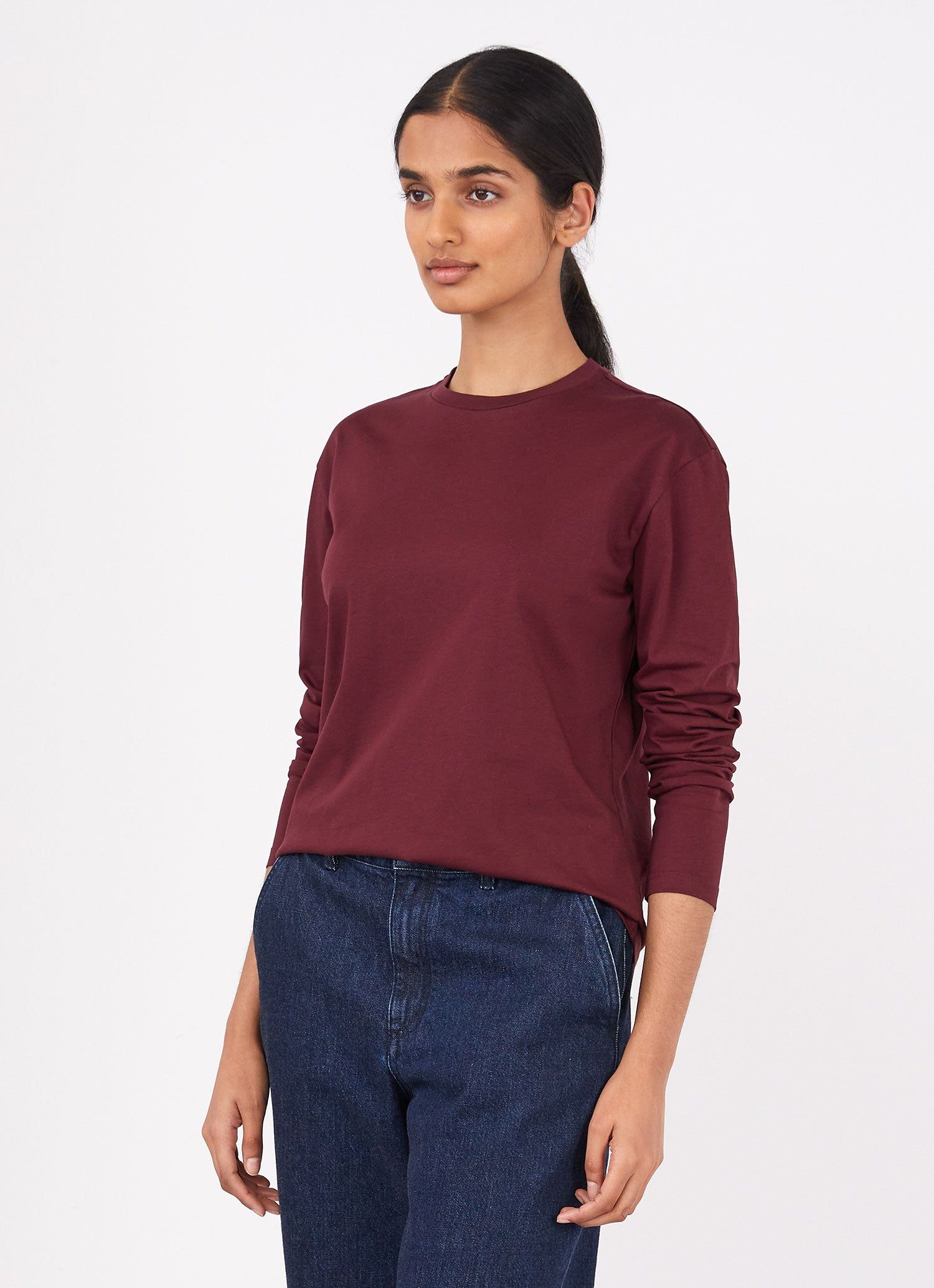 Women's Long Sleeve Boy Fit T-shirt in Port sold by Sunspel product image thumbnail 2
