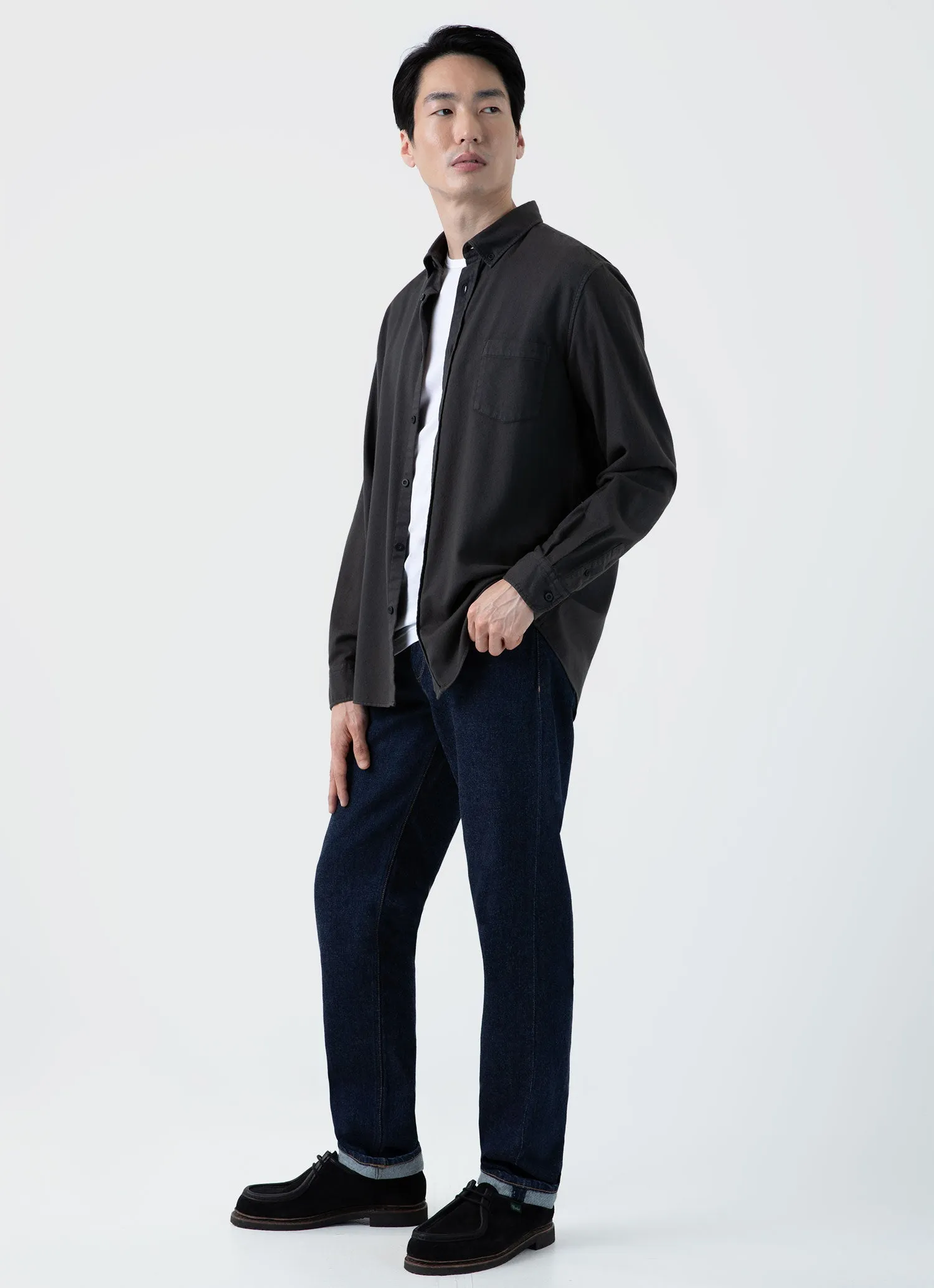 Men's Button Down Flannel Shirt in Anthracite sold by Sunspel product image thumbnail 3