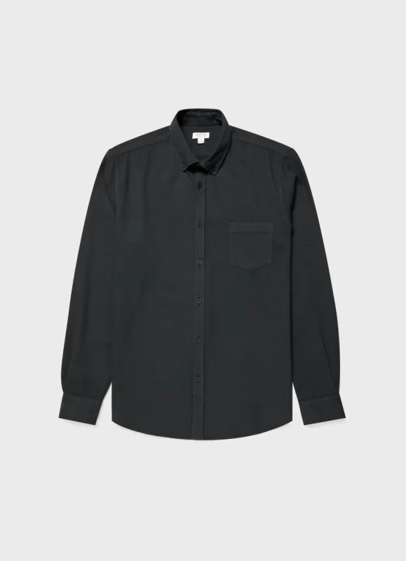 Men's Button Down Flannel Shirt in Anthracite made by Sunspel