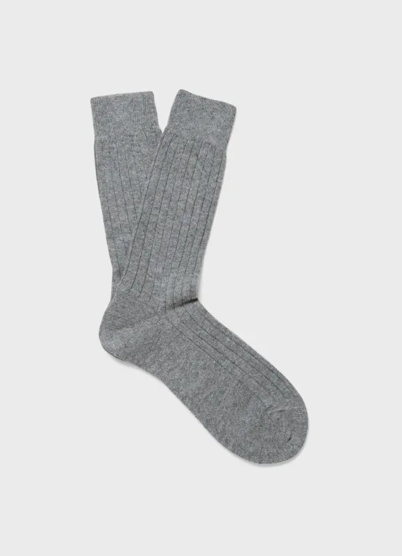 Men's Cashmere Ribbed Socks in Mid Grey Melange sold by Sunspel