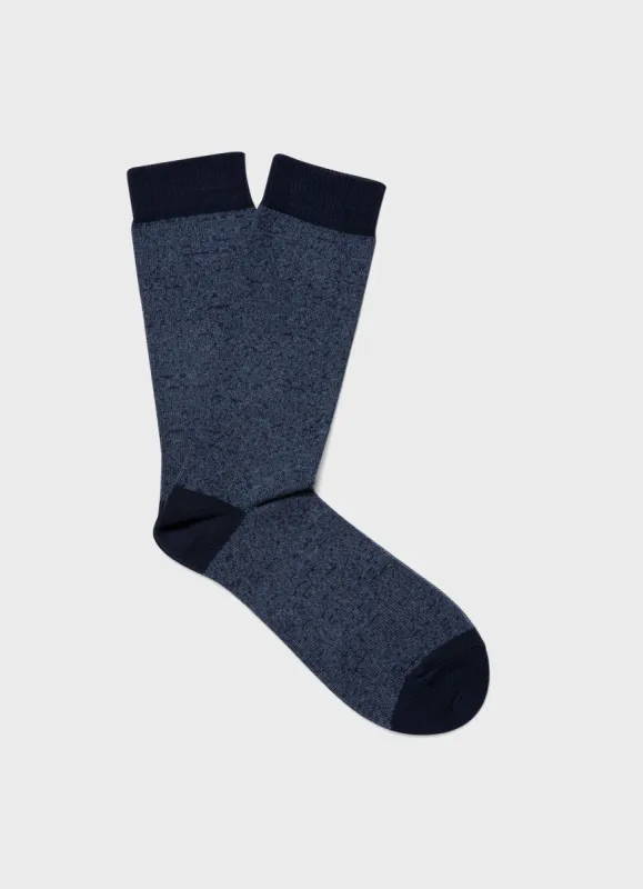 Men's Cotton Socks in Shale Blue/Navy Twist sold by Sunspel
