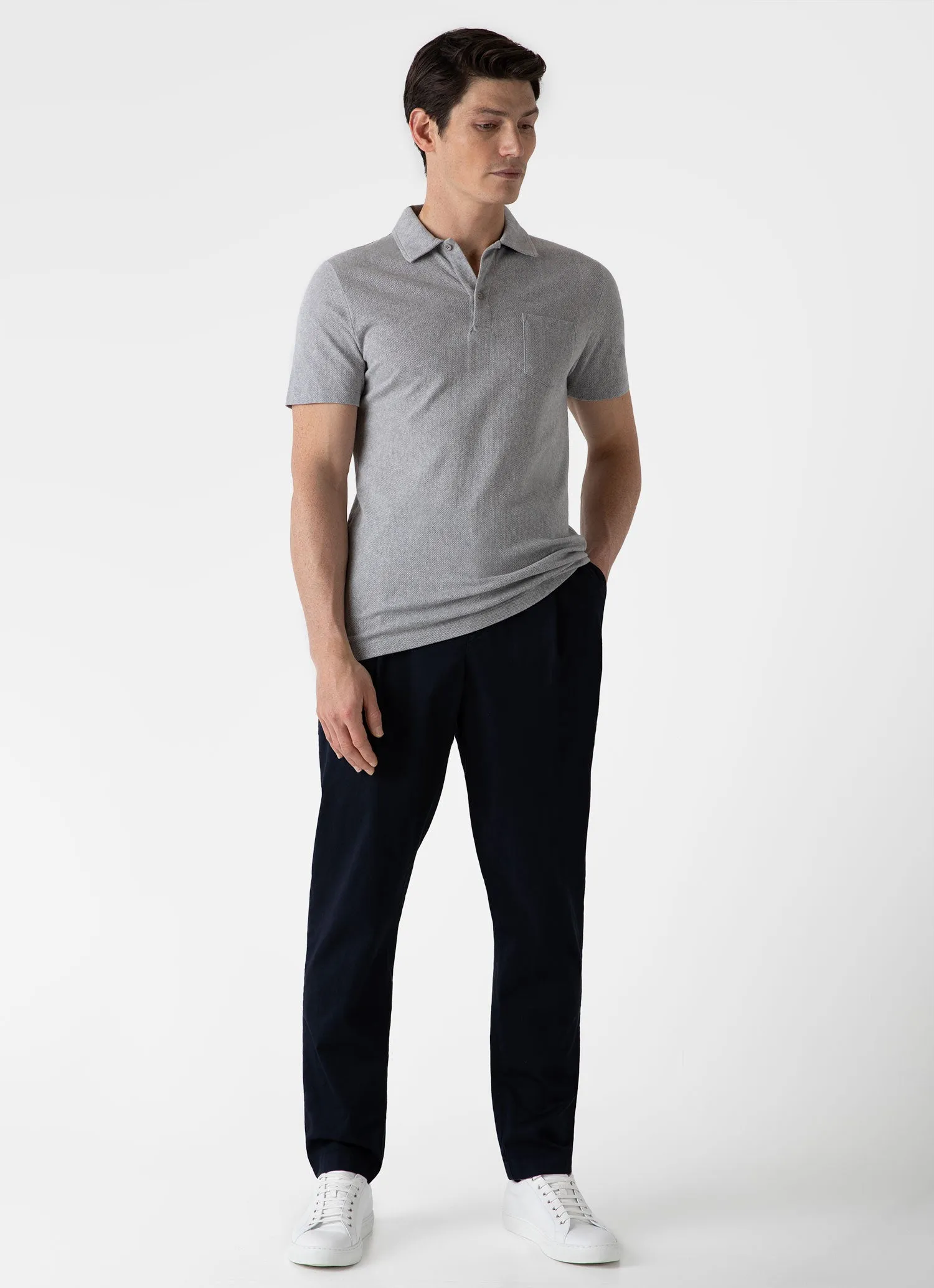 Men's Riviera Polo Shirt in Grey Melange sold by Sunspel product image thumbnail 3