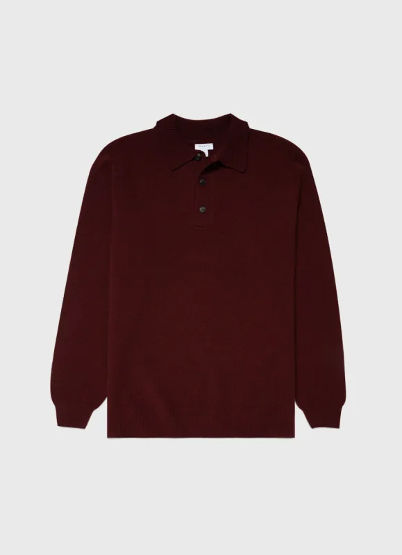 Men's Lambswool Polo Shirt in Maroon sold by Sunspel