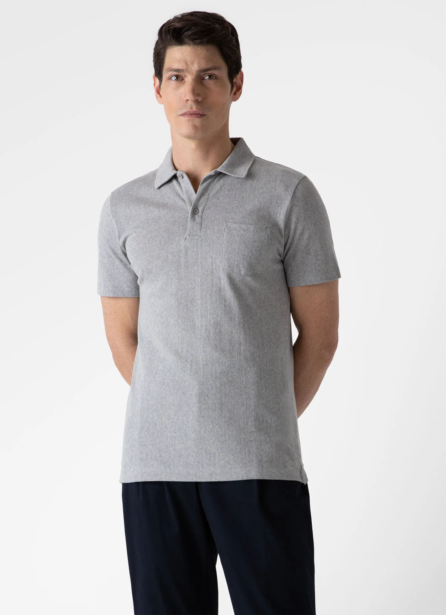 Men's Riviera Polo Shirt in Grey Melange sold by Sunspel product image thumbnail 2