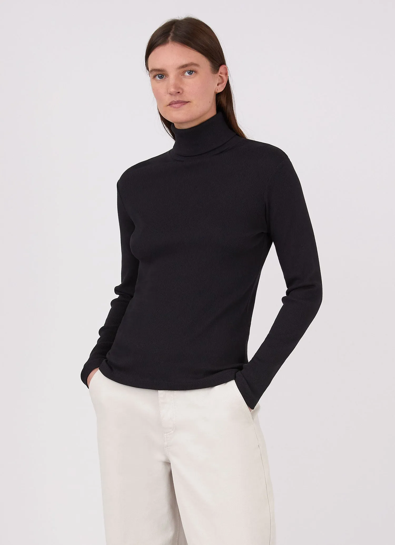 Women's Rib Roll Neck T-shirt in Black sold by Sunspel product image thumbnail 2