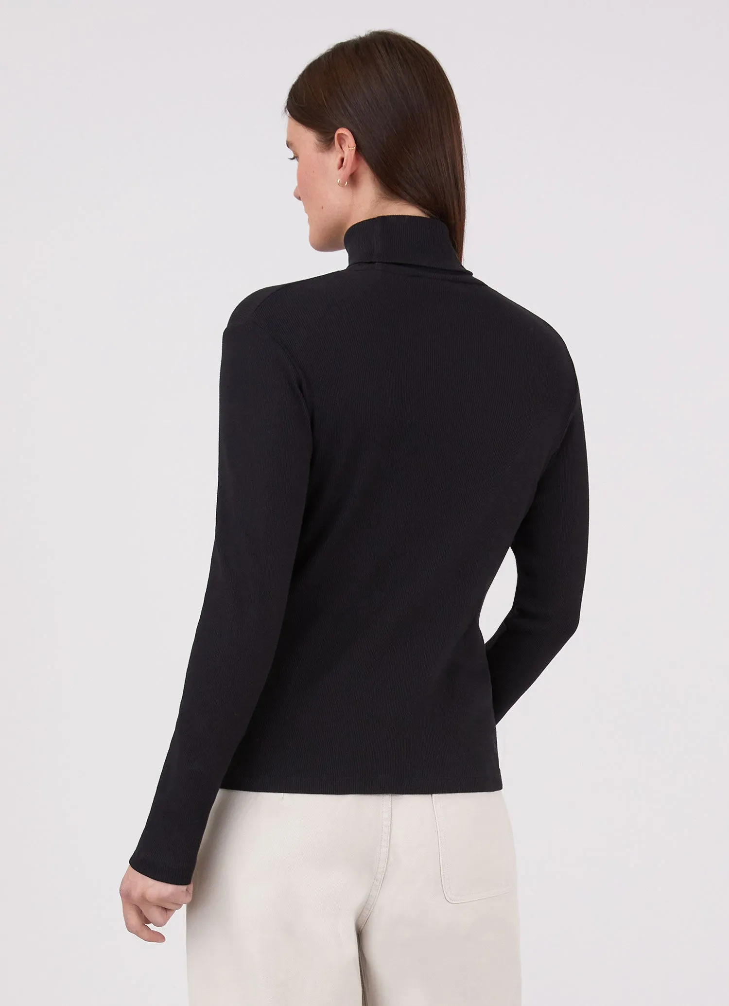 Women's Rib Roll Neck T-shirt in Black sold by Sunspel product image thumbnail 4