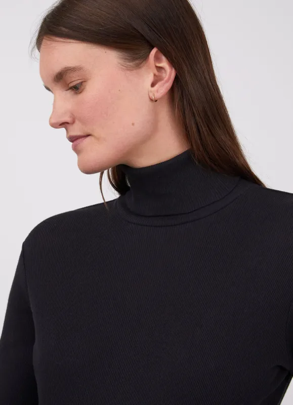 Women's Rib Roll Neck T-shirt in Black sold by Sunspel