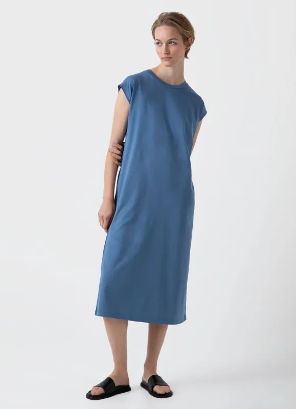 Women's T-shirt Dress in Bluestone made by Sunspel