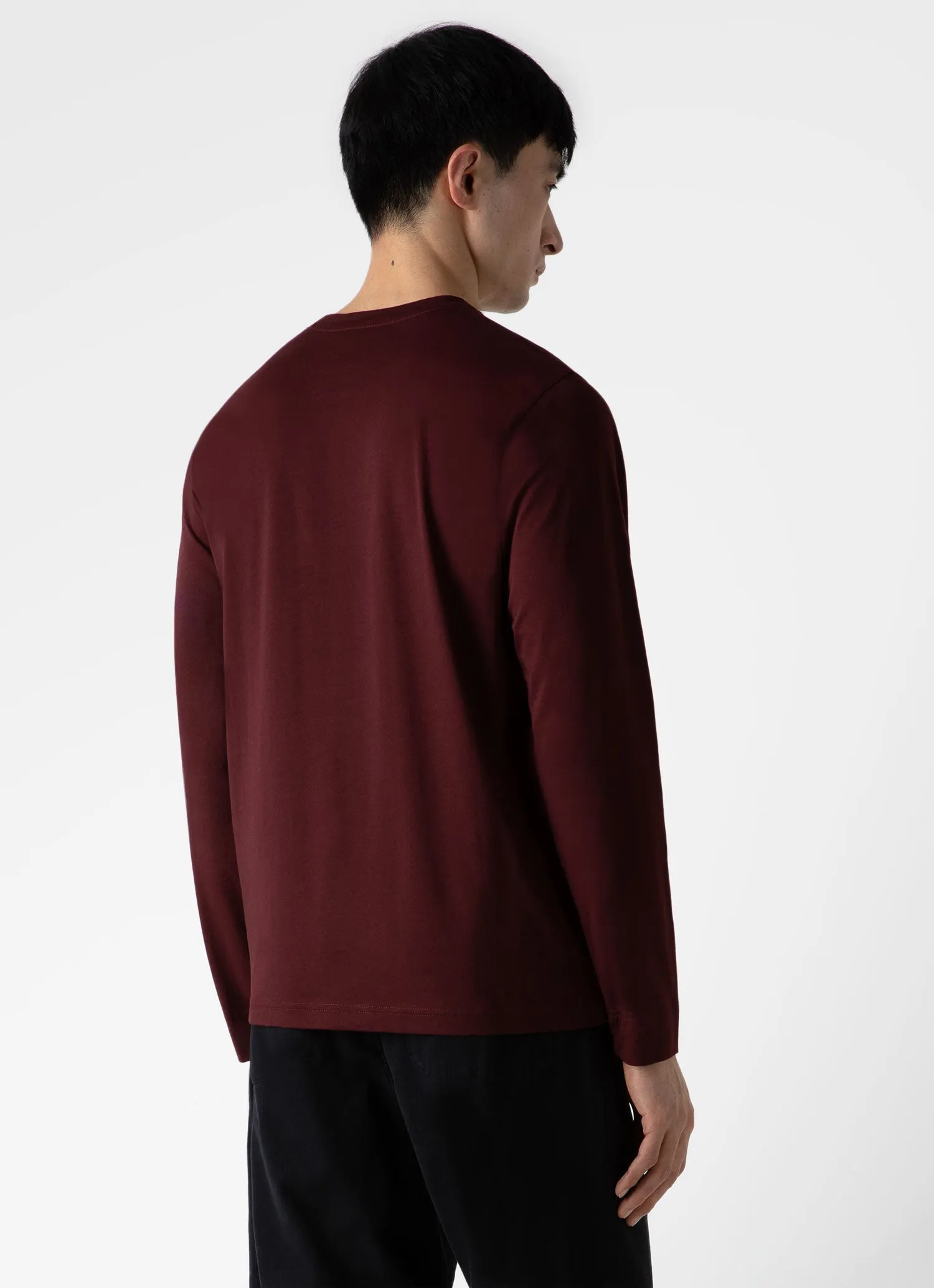Men's Long Sleeve Riviera Midweight T-shirt in Maroon sold by Sunspel product image thumbnail 4