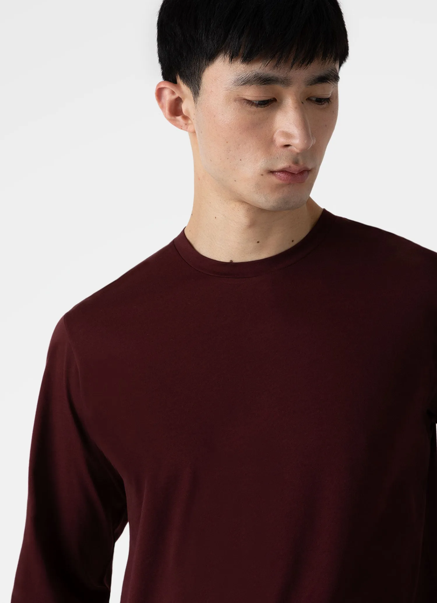 Men's Long Sleeve Riviera Midweight T-shirt in Maroon sold by Sunspel product image thumbnail 5
