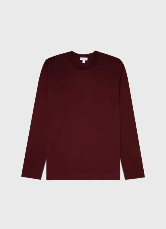 Men's Long Sleeve Riviera Midweight T-shirt in Maroon sold by Sunspel