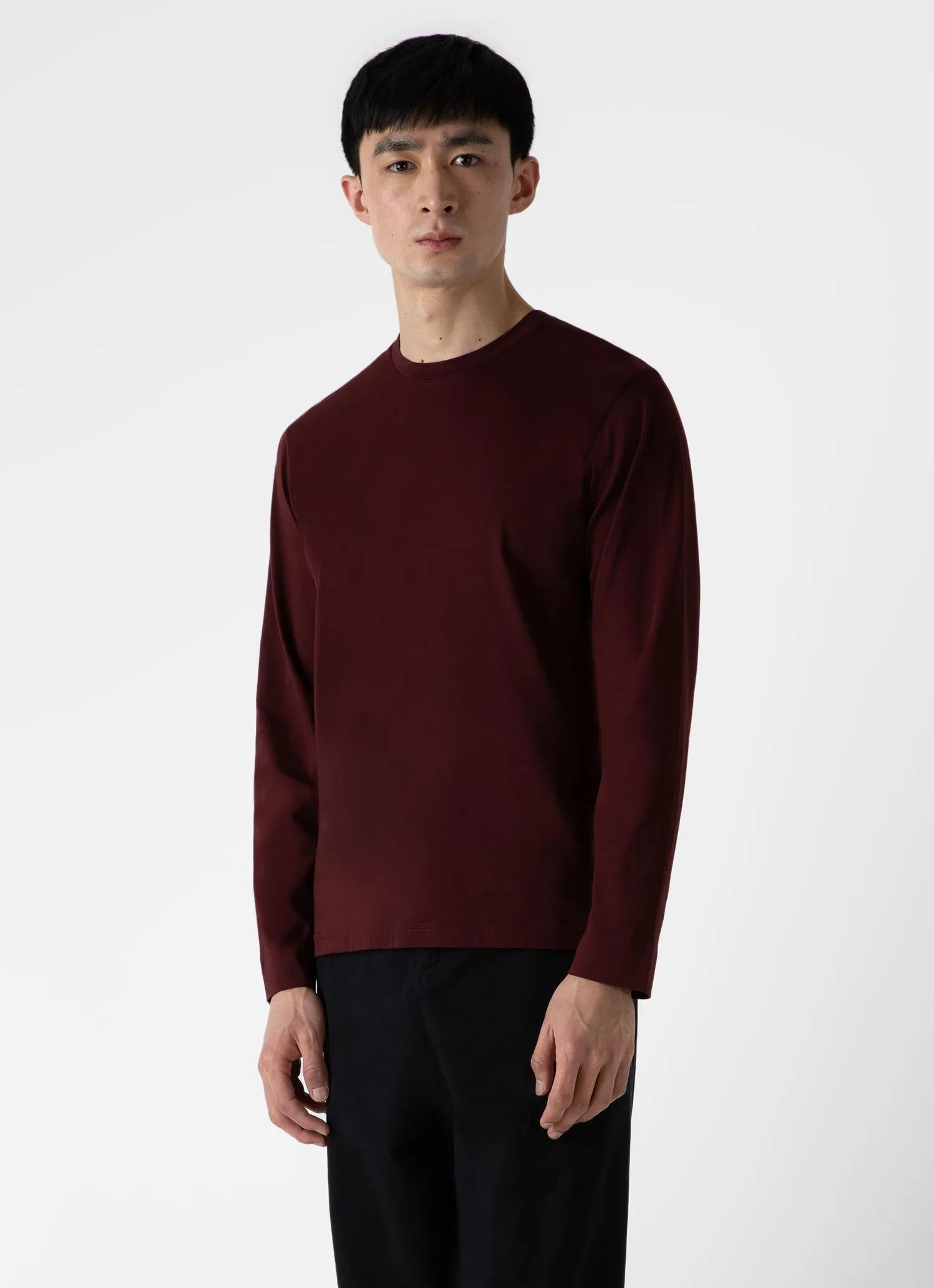 Men's Long Sleeve Riviera Midweight T-shirt in Maroon sold by Sunspel product image thumbnail 2
