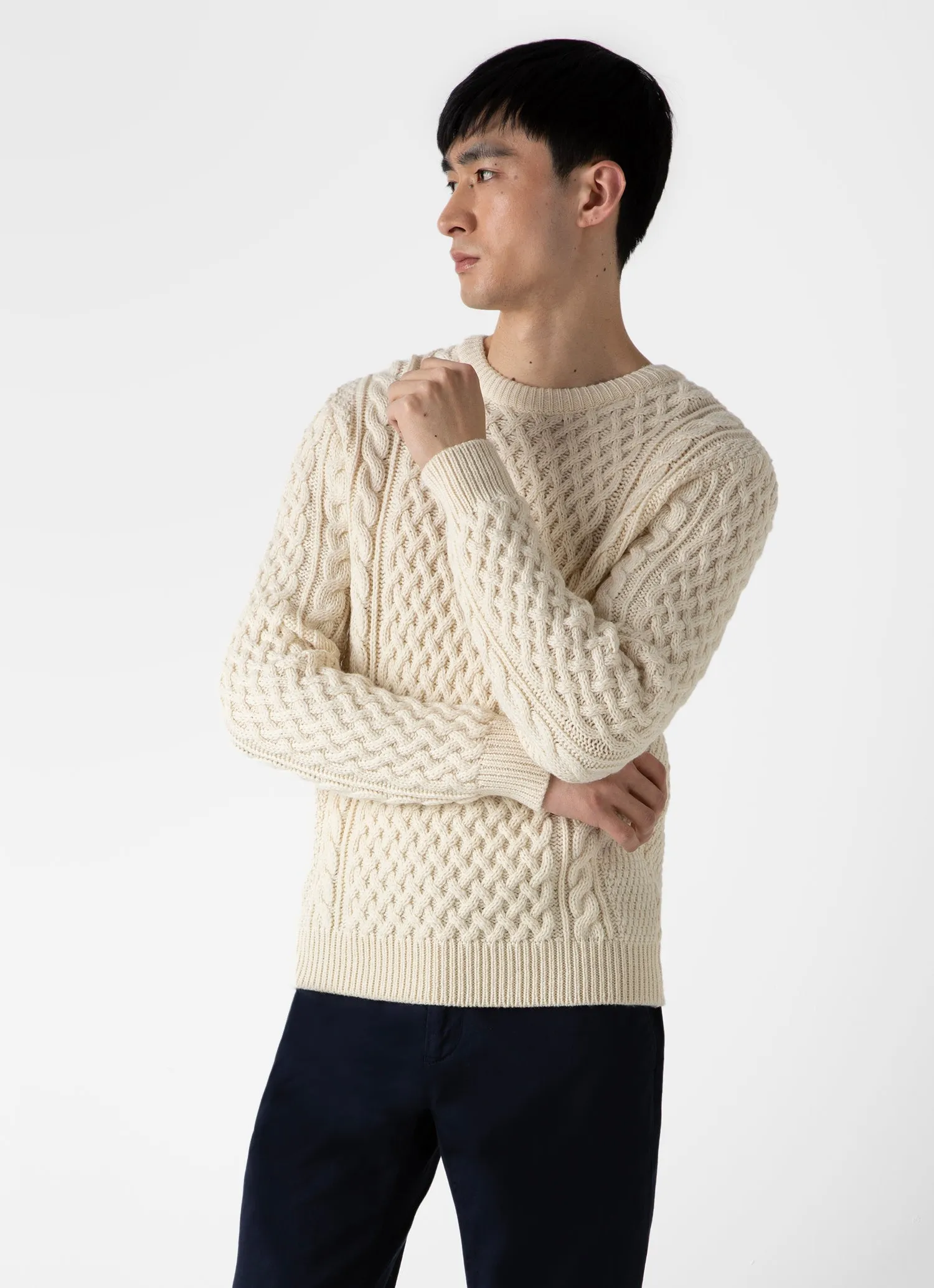 Men's Cable Knit Jumper in Ecru sold by Sunspel product image thumbnail 2
