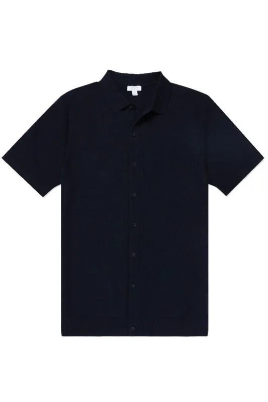 Men's Fine Texture knit Shirt in Navy sold by Sunspel