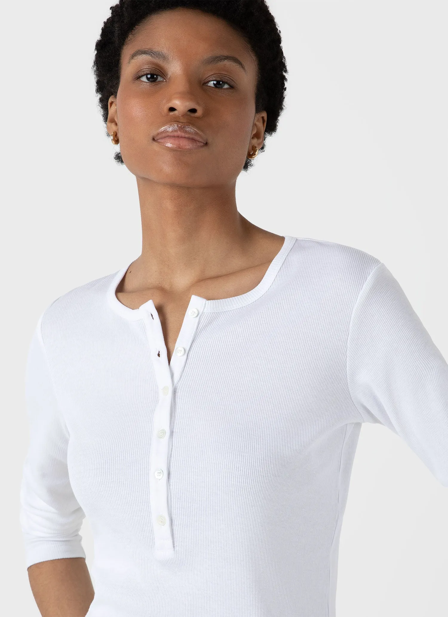 Women's Rib Henley in White sold by Sunspel product image thumbnail 4