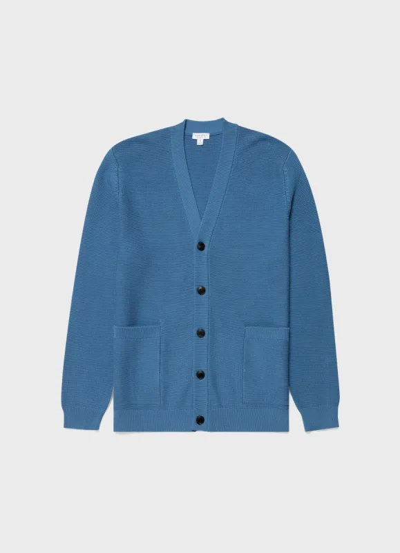 Men's Cotton Texture Cardigan in Bluestone sold by Sunspel