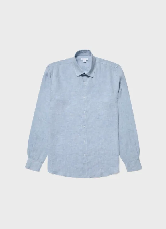 Men's Linen Shirt in Blue Mist sold by Sunspel