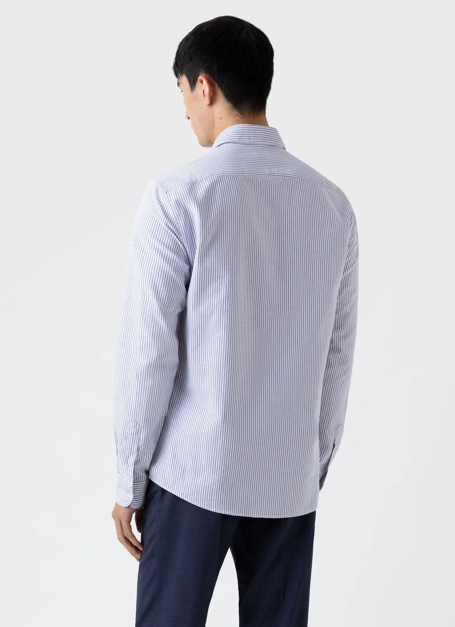Men's Oxford Stripe Shirt in White/Navy Oxford Stripe sold by Sunspel product image thumbnail 5