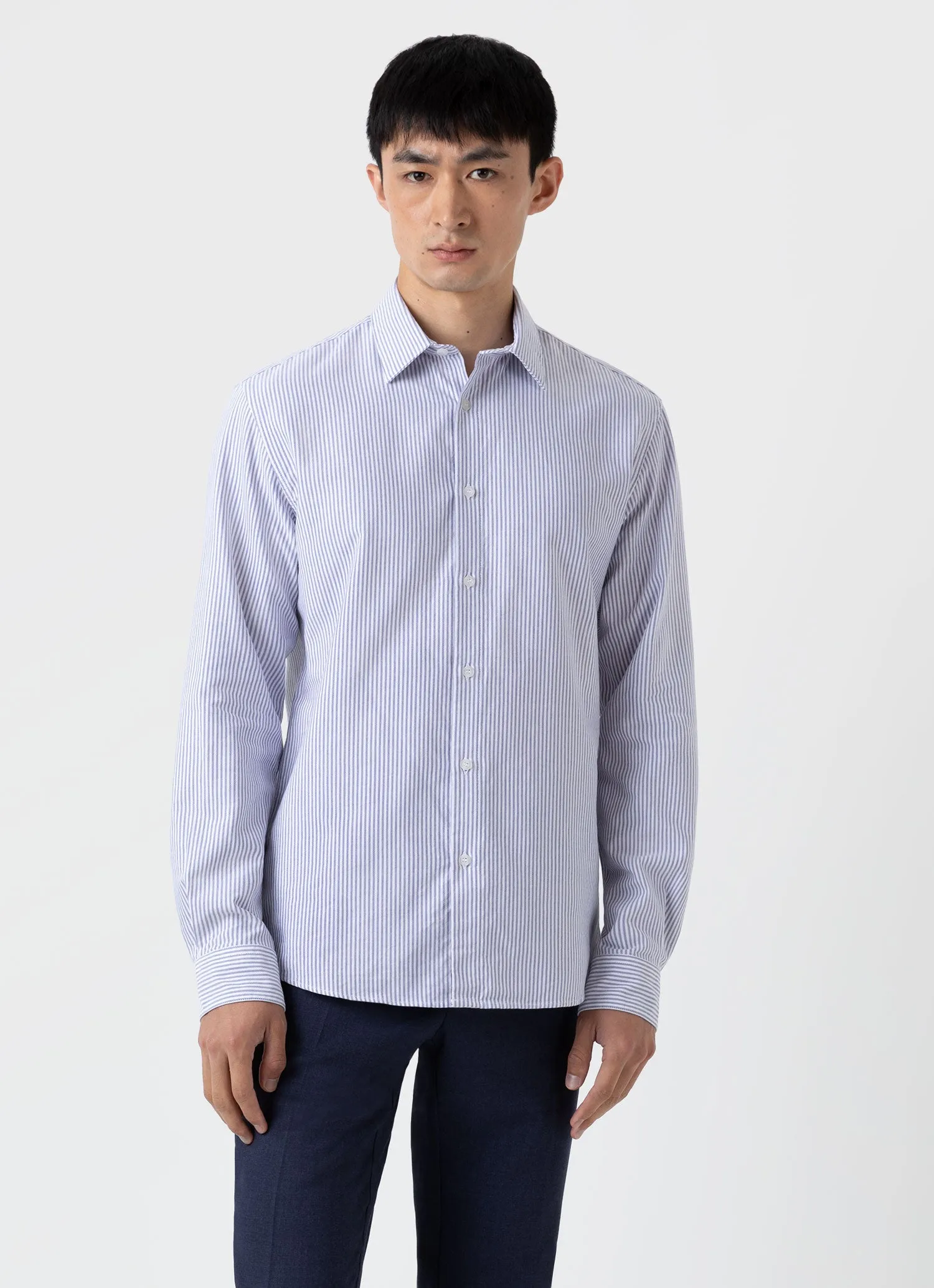 Men's Oxford Stripe Shirt in White/Navy Oxford Stripe sold by Sunspel product image thumbnail 2