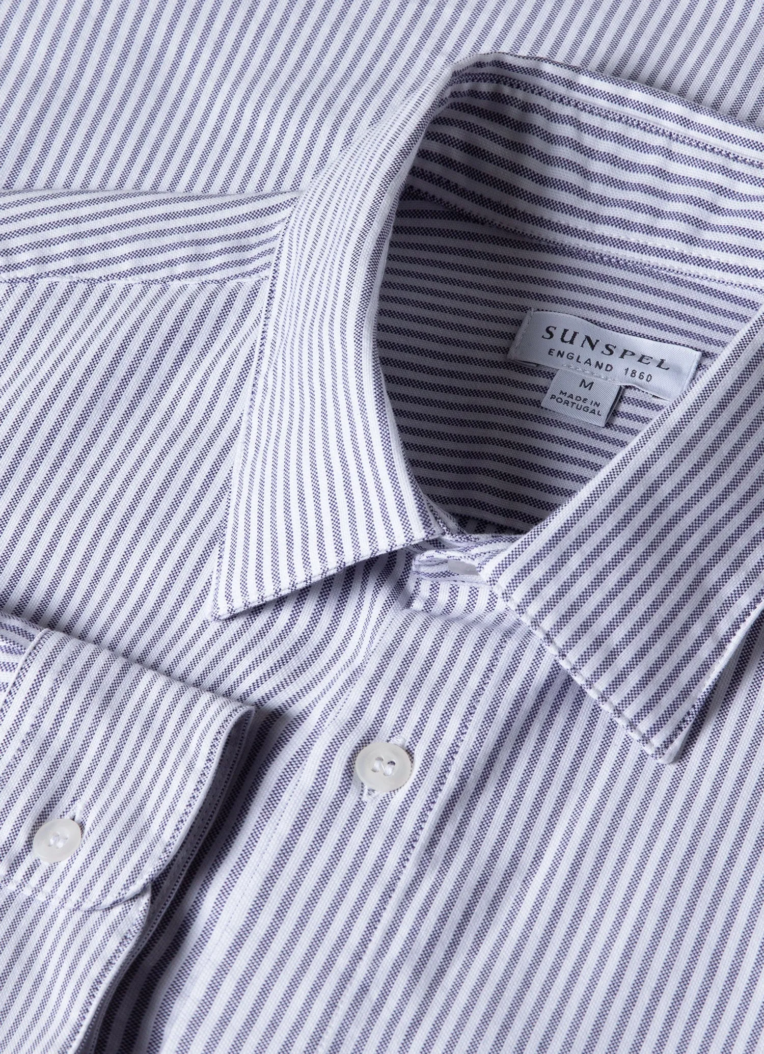 Men's Oxford Stripe Shirt in White/Navy Oxford Stripe sold by Sunspel product image thumbnail 4