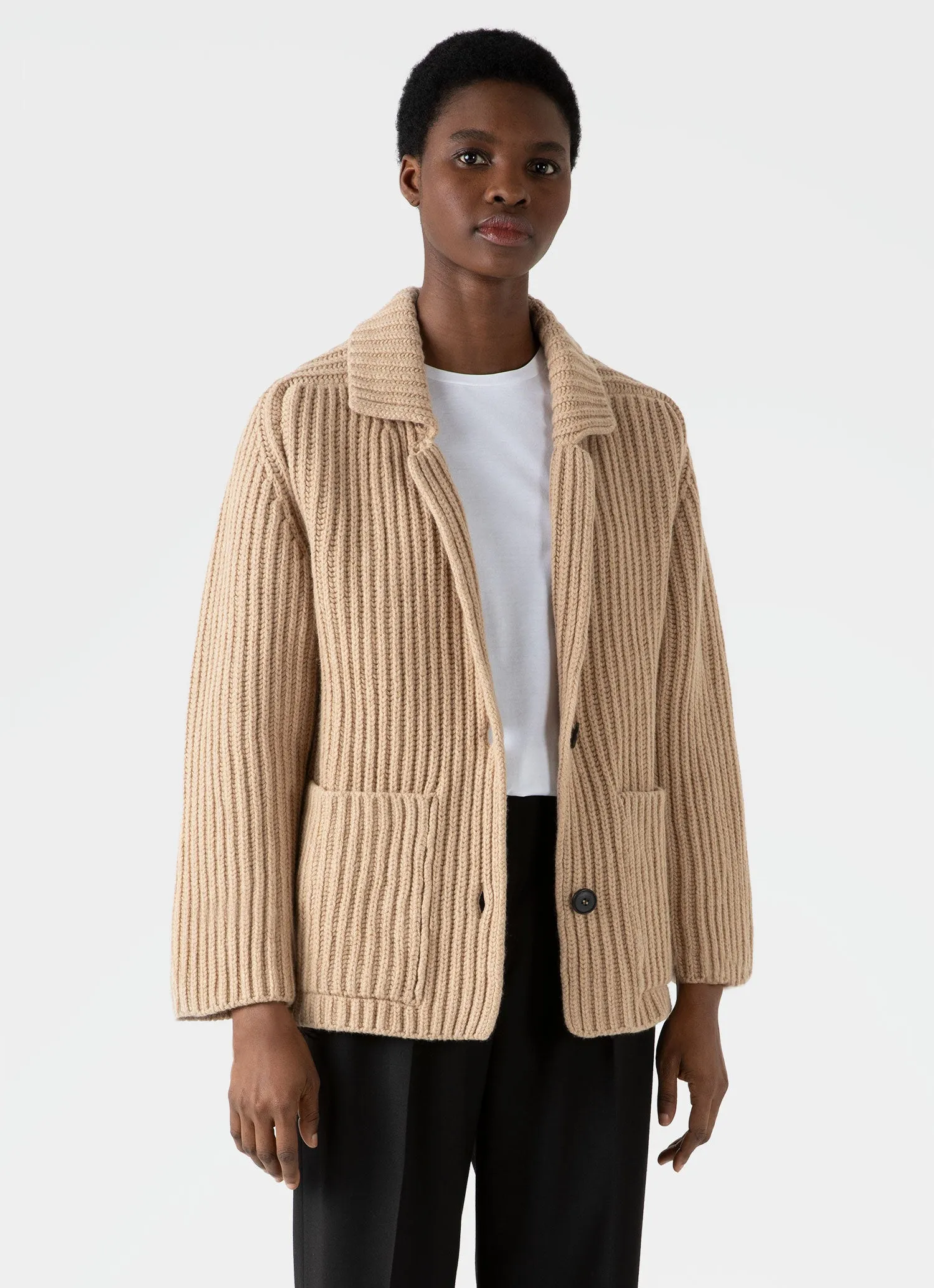 Women's Knitted Cardigan in Light Camel sold by Sunspel